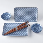 MADE IN JAPAN Sushi set s hůlkami Blue & White Geometric