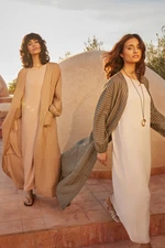 Trendyol Camel Long Linen Look Striped Woven Cap & Abaya & Abaya