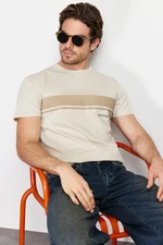 Trendyol Stone Regular Cut Crew Neck Short Sleeve Striped Printed 100% Cotton T-shirt