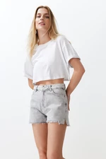 Trendyol Gray Ripped Denim Shorts & Bermuda