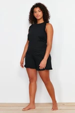 Trendyol Curve Black Ruffle Detailed Undershirt-Shorts Knitted Pajama Set