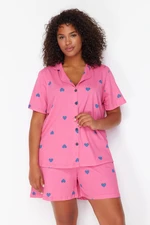 Trendyol Curve Pink Heart Patterned Knitted Pajama Set