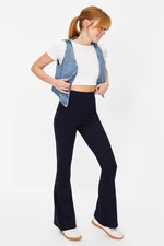 Trendyol Navy Blue Ribbed Flare/Flare High Waist Elastic Knitted Leggings Trousers