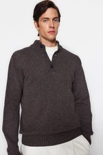 Trendyol Brown Slim Fit Half Turtleneck Button Knitwear Sweater
