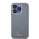 Zadní kryt DKNY Liquid Silicone Silver Metal Logo Magsafe pro Apple iPhone 15 Pro, šedá