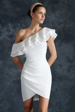 Trendyol Bridal White Flounce Detailed Lined Wedding Evening Dress