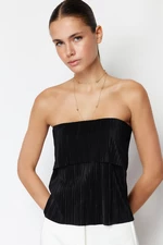 Trendyol Black Pleated Strapless Regular Stretch Knitted Blouse