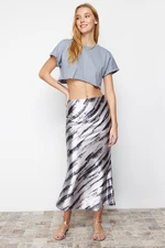 Trendyol Gray Patterned Satin Maxi Knitted Skirt