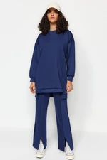 Trendyol Navy Blue Slit Detailed Scuba Tunic-Pants Knitted Two Piece Set