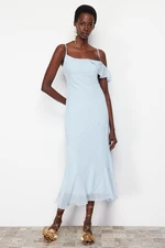 Trendyol Light Blue Flounce Chiffon Elegant Evening Dress