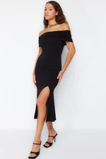 Trendyol Black Fitted Knitted Elegant Evening Dress