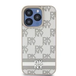 Zadní kryt DKNY PU Leather Checkered Pattern and Stripe pro Apple iPhone 12/12 Pro, béžová