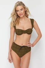 Trendyol Textured High Waist Regular Bikini Bottom with Khaki Accessories