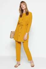 Trendyol Mustard Tie Waist Shirt-Pants Woven Suit