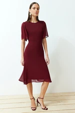 Trendyol Burgundy Skirt Flounce A-line Chiffon Midi Lined Woven Dress