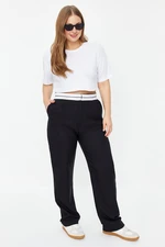 Trendyol Curve Black Wide Leg Contrast White Waist Detailed Plus Size Fabric Trousers