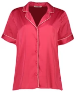 Koton Satin Pajama Top with Short Sleeves and Shirt Collar with Buttons and Embroidery