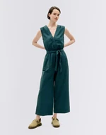 Thinking MU Bottle Green Checks Seersucker Winona Jumpsuit GREEN M