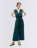 Thinking MU Bottle Green Checks Seersucker Winona Jumpsuit GREEN S