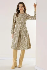 By Saygı Mixed Pattern Fakir Sleeve Single Pleat Woven Lycra Viscose Dress