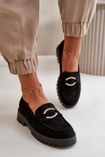 Women's eco suede moccasins with glossy detal black Avellina