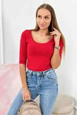 Blouse with a round neckline, red