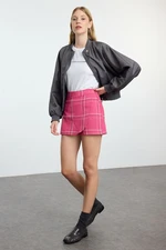 Trendyol Pink Check Patterned Tweed Woven Shorts Skirt