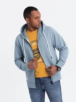 Ombre Men's BASIC unbuttoned hooded sweatshirt - blue