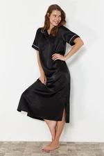 Trendyol Black Piping and Slit Detailed Satin Woven Nightgown