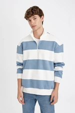 DEFACTO Boxy Fit Zipper Collar Striped Sweatshirt