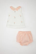 DEFACTO Baby Girl 2-Piece Set Embroidered Sleeveless Blouse Top Linen Panties Bottom