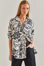 Bianco Lucci Women's Patterned Loose Linen Shirt