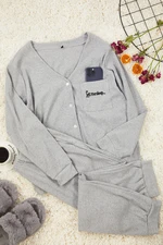 Trendyol Curve Gray Corded Embroidered Knitted Pajama Set