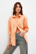 Trendyol Light Orange Single Pocket Boyfriend Woven Cotton Shirt