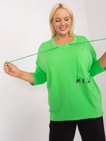 Light green loose plus size blouse with pocket