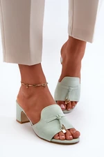 Women's slippers with eco suede high heels, mint Jemenna