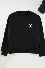 Trendyol Black Oversize/Wide Cut Long Sleeve Animal Embroidered Sweatshirt