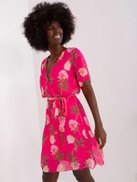 Navy Pink Pleated Floral Dress