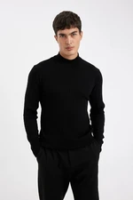 DEFACTO Men's Black Standard Fit Regular Cut Half Turtleneck Jacquard Knitwear Sweater