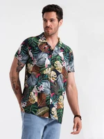 Ombre Men's short sleeve patterned viscose shirt - jungle