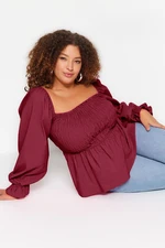 Trendyol Curve Claret Red Gimped Woven Plus Size Blouse