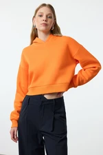 Trendyol Orange Thick Fleece Hooded Relaxed Cut Crop Knitted Sweatshirt