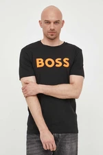 Bavlnené tričko BOSS BOSS CASUAL pánske,čierna farba,s potlačou,50481923