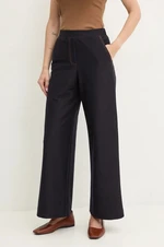 Kalhoty Max Mara Leisure dámské, tmavomodrá barva, jednoduché, high waist, 2426786108600