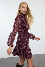 Trendyol Dark Cherry Floral Woven Winter Dress