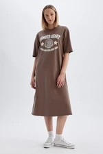 DEFACTO Crew Neck Printed Combed Cotton Short Sleeve Midi Dress