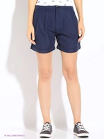 Tommy Hilfiger Krátke nohavice - High waist pleated short LART tmavomodré