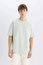 DEFACTO Men's Green Boxy Fit Wide Cut Crew Neck Cotton Short Sleeve Basic T-Shirt E0222Ax24Au