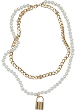 Padlock Pearl Layring Necklace Gold