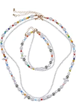 Assorted Pearlescent Layering Necklace and Ankle Set Multicolored